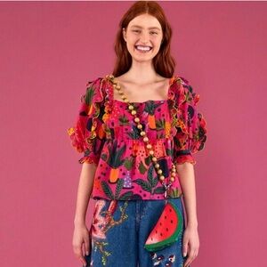 FARM RIO- Pop Leopards Blouse Size S